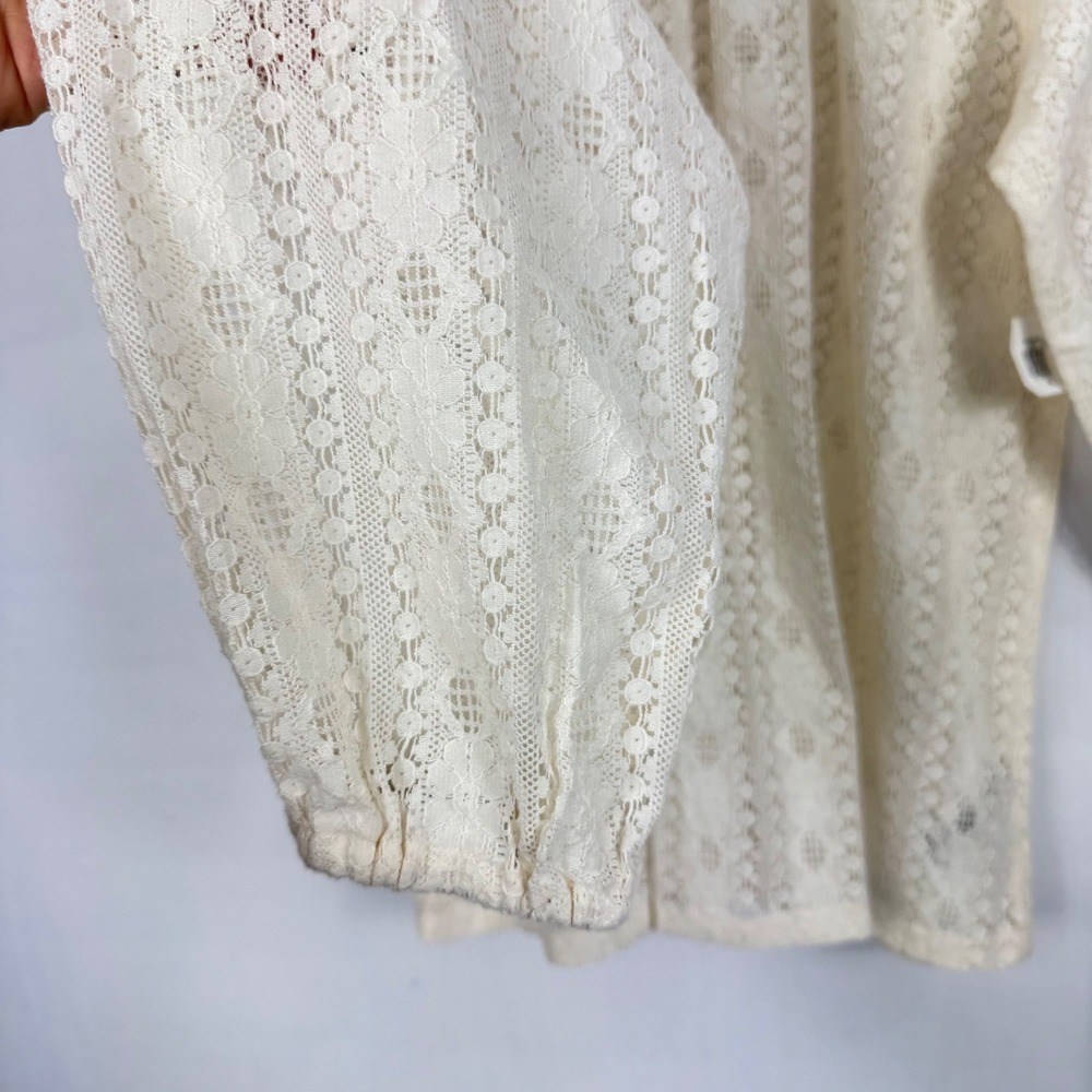 Old Navy Women Creme Lace Smocked Mock Neck Keyhole Long Sleeve NWT Blouse Sz M - Picture 8 of 14